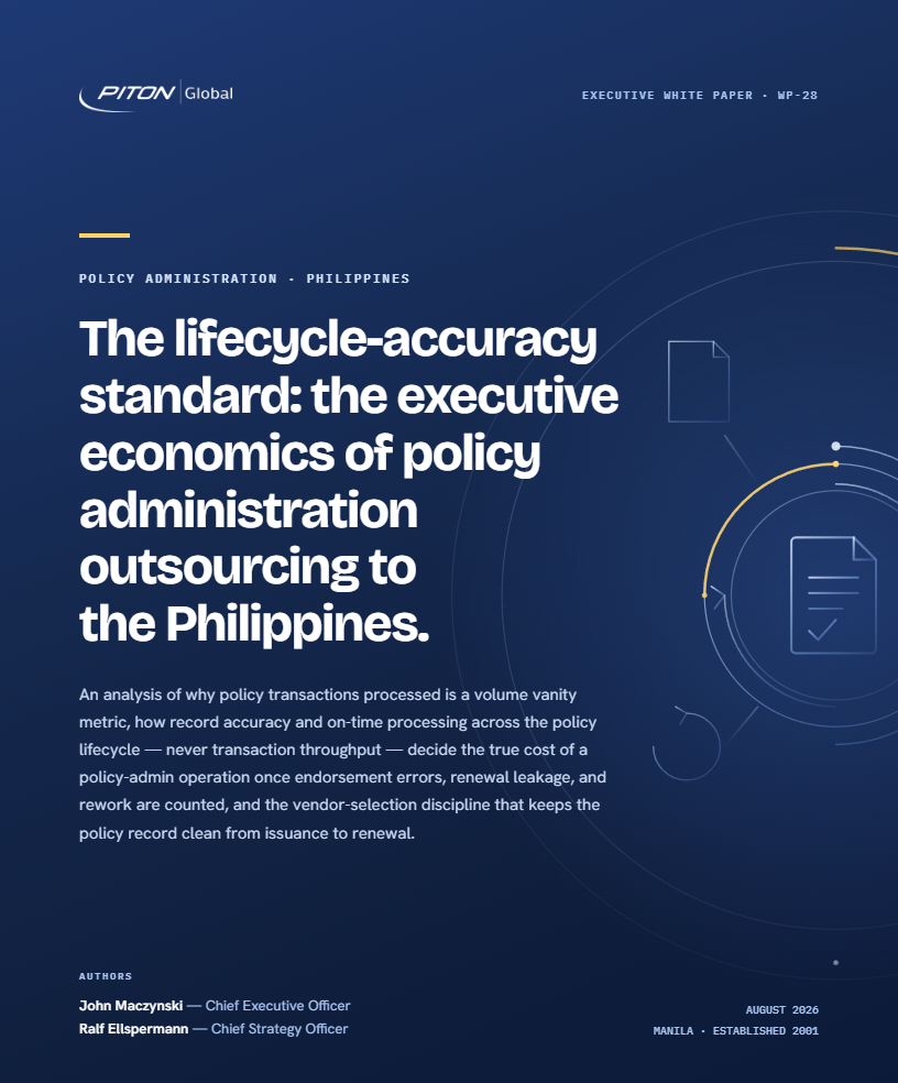 White paper cover &mdash; PITON-Global WP-28, The Lifecycle-Accuracy Standard: The Economics of Policy Administration Outsourcing