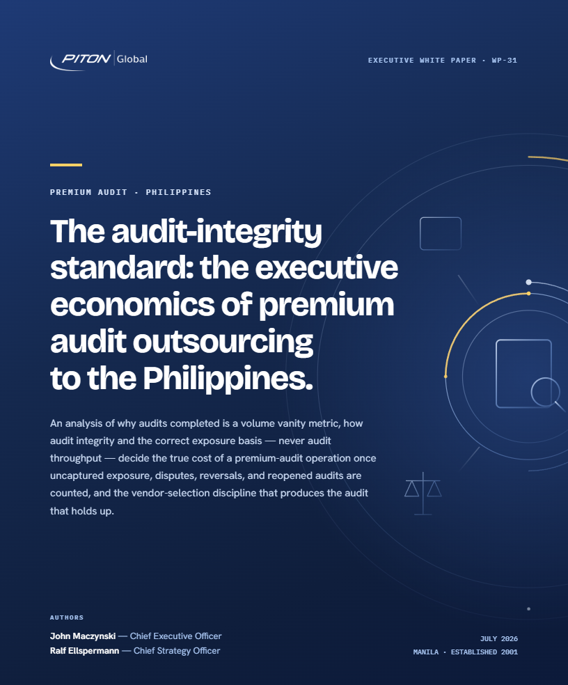 White paper cover &mdash; PITON-Global WP-31, The Audit-Integrity Standard: The Economics of Premium Audit Outsourcing