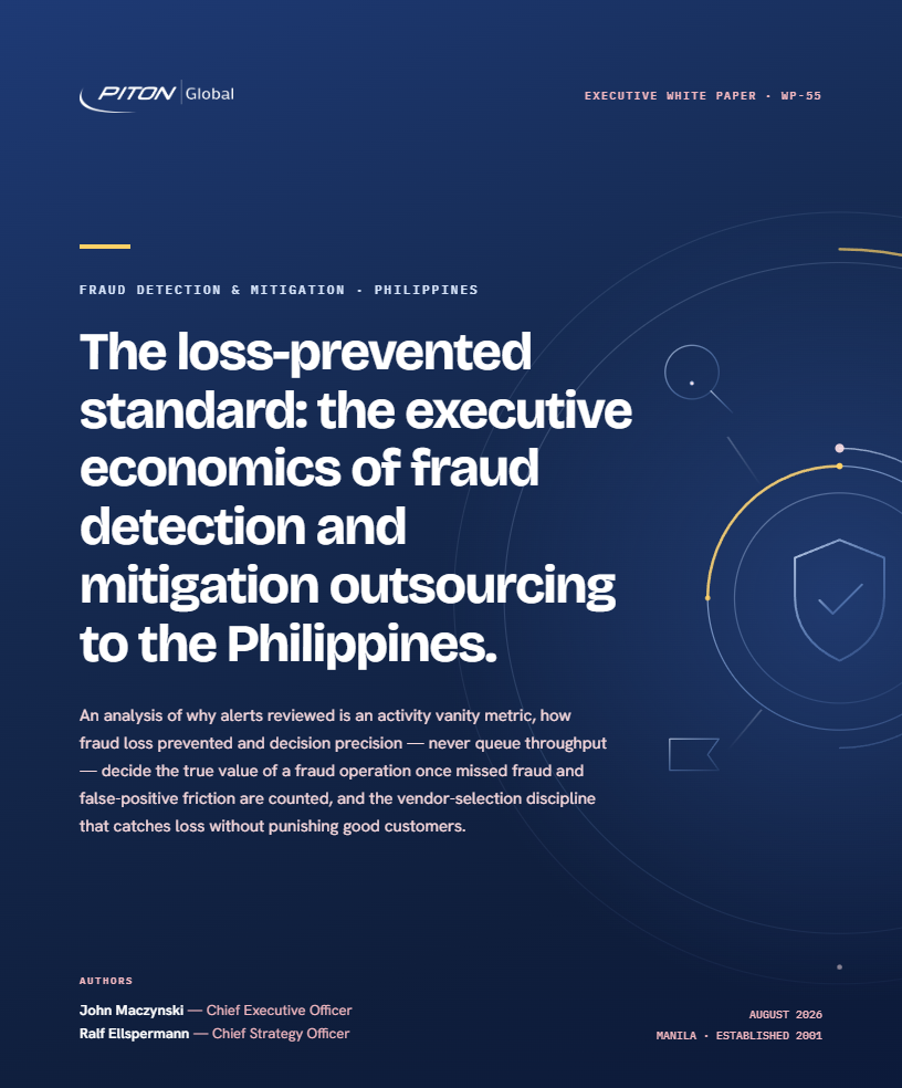 White paper cover — PITON-Global WP-55, The Loss-Prevented Standard: Fraud Detection & Mitigation Outsourcing to the Philippines