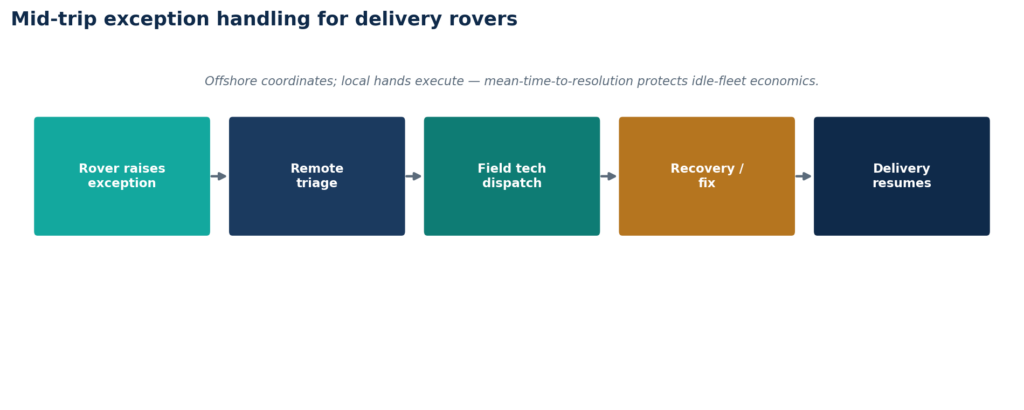 Mid-trip exception handling for delivery rovers