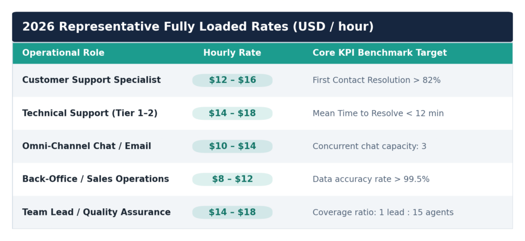Figure 2. Representative 2026 fully loaded operational rates and the core KPI benchmark for each role.