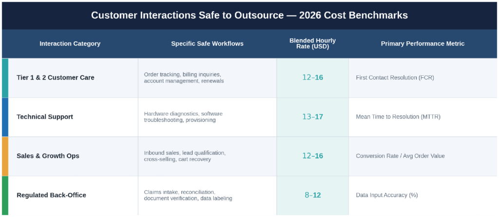 Customer interactions safe to outsource with 2026 cost benchmarks
