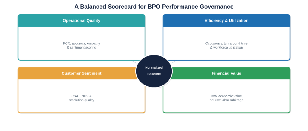 Balanced scorecard framework linking operational KPIs to financial outcomes