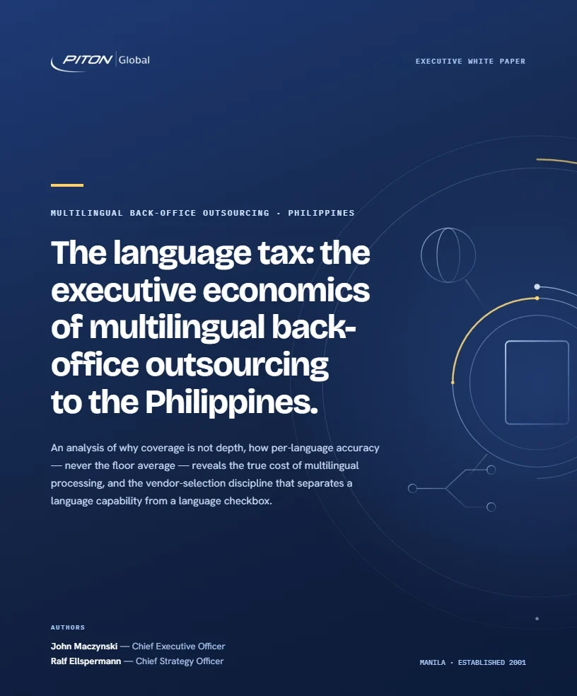 White paper cover — PITON-Global: The Close Standard: Finance & Accounting Outsourcing to the Philippines