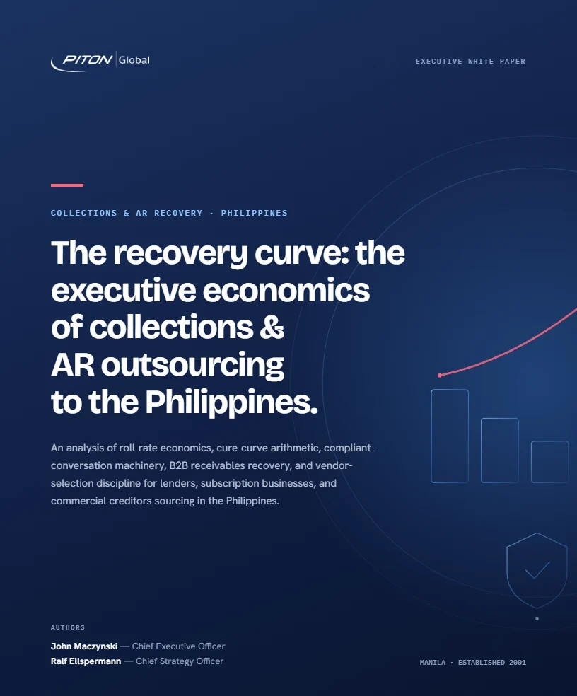 White paper cover — The Recovery Curve — Collections & AR Recovery Outsourcing to the Philippines, PITON-Global Executive White Paper