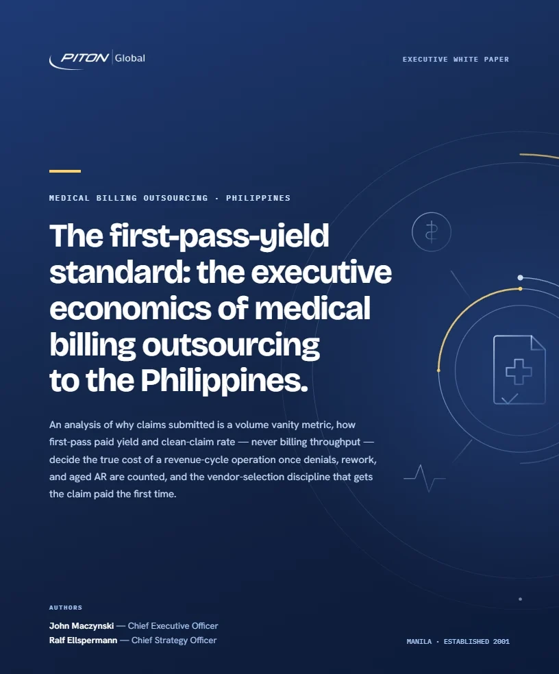 White paper cover — PITON-Global: The First-Pass-Yield Standard: Medical Billing Outsourcing to the Philippines