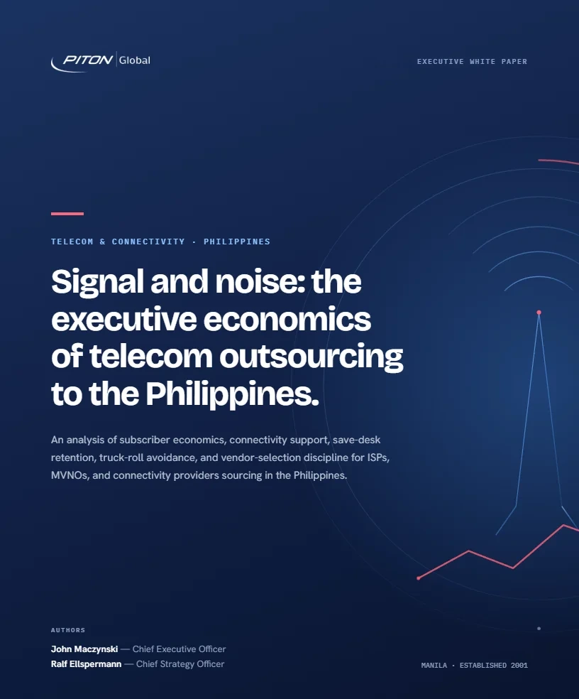 White paper cover — Signal and Noise — Telecom & Connectivity Outsourcing to the Philippines, PITON-Global Executive White Paper